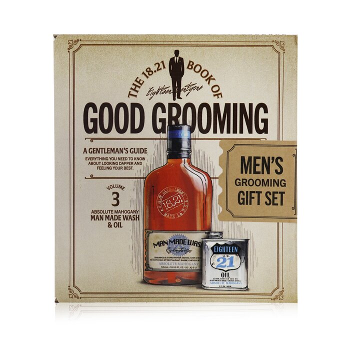 おしゃれなグルーミングセット 【月間優良ショップ】 18.21 マンメイド 18.21 Man Made Book of Good Grooming Gift Set Volume 3: Absolute Mahogany (Wash 532ml + Oil 60ml ) 2pcs【海外通販】