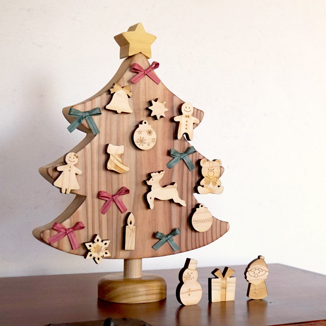 磁石で飾るクリスマスツリー ギフト プレゼント サンタクロース トナカイ スノーマン 土佐ヒノキ 日本製