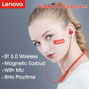 正規品 純正 レノボLenovoイヤホンBT5.0スポーツ防汗ヘッドセットiPhone用のマイク付き磁気イヤフォンをキャンセルするワイヤレスランニングヘッドフォ...