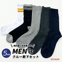 【ゆうパケット送料無料99】靴下 メンズ クルー丈 ソックス 無地 ライン 5足組 まとめ買い 25-27cm シンプル プレゼント 抗菌 防臭 父の日