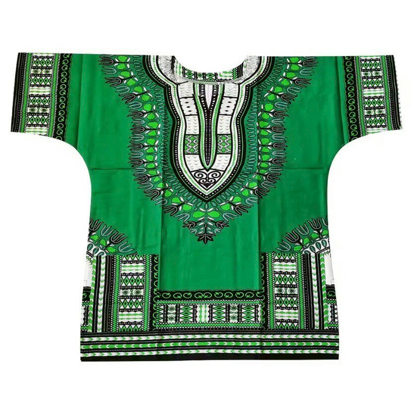 【送料無料】ダシキ　グリーン　ダシキトップス　トップス　Tシャツ　アフリカ　アフリカン　アフリカンシャツ　アフリカ民族衣装　民族衣装　衣装　エスニック　アジアン　ヒップホップ　ダンス　ダンサー　緑　男女兼用　ユニセックス　アフリカ布　Dashiki