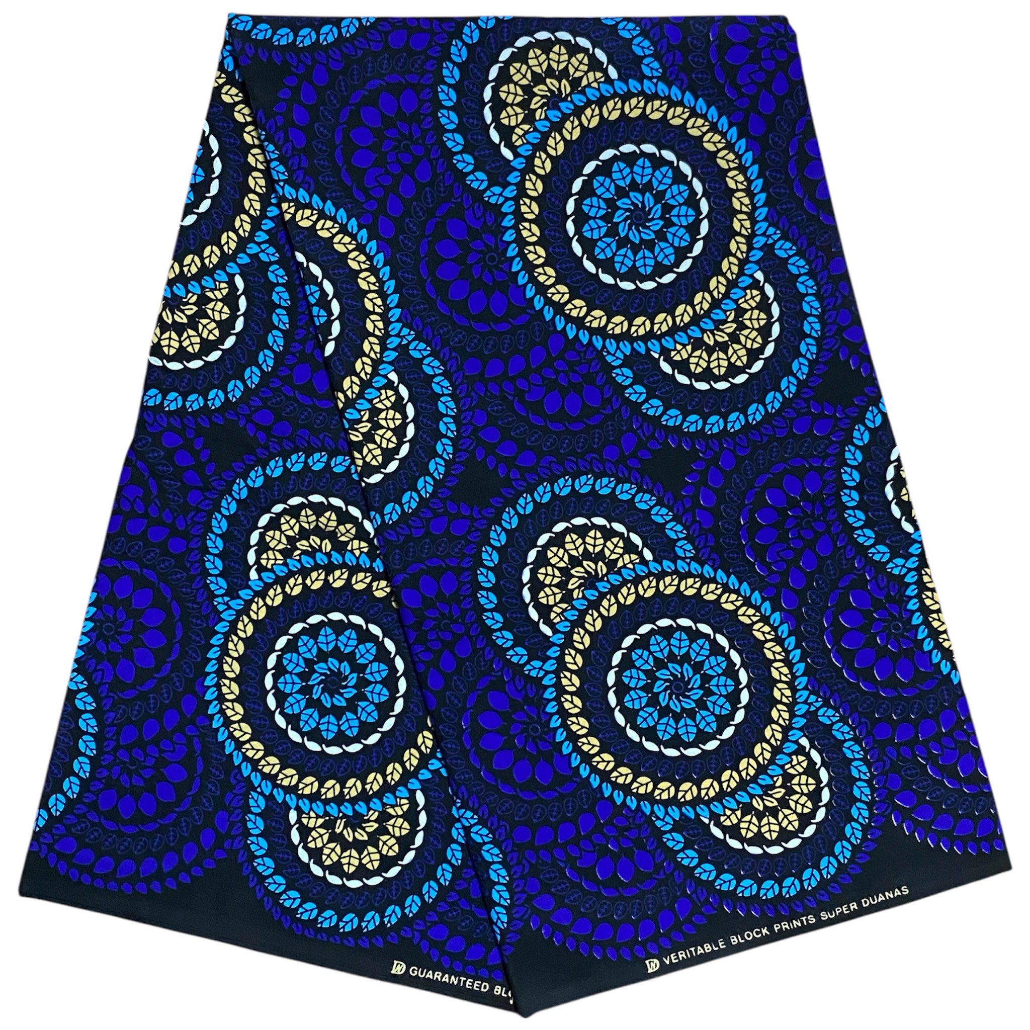 【90cm〜】アフリカ布　アフリカンファブリック　アフリカンプリント　アフリカンバティック　アンカラ　カンガ　パーニュ　キテンゲ　生地　布　アフリカ　アフリカン　はぎれ　ハギレ　ハンドメイド　ハンドメイド素材　手芸　素材　3連　サークル　ブルー