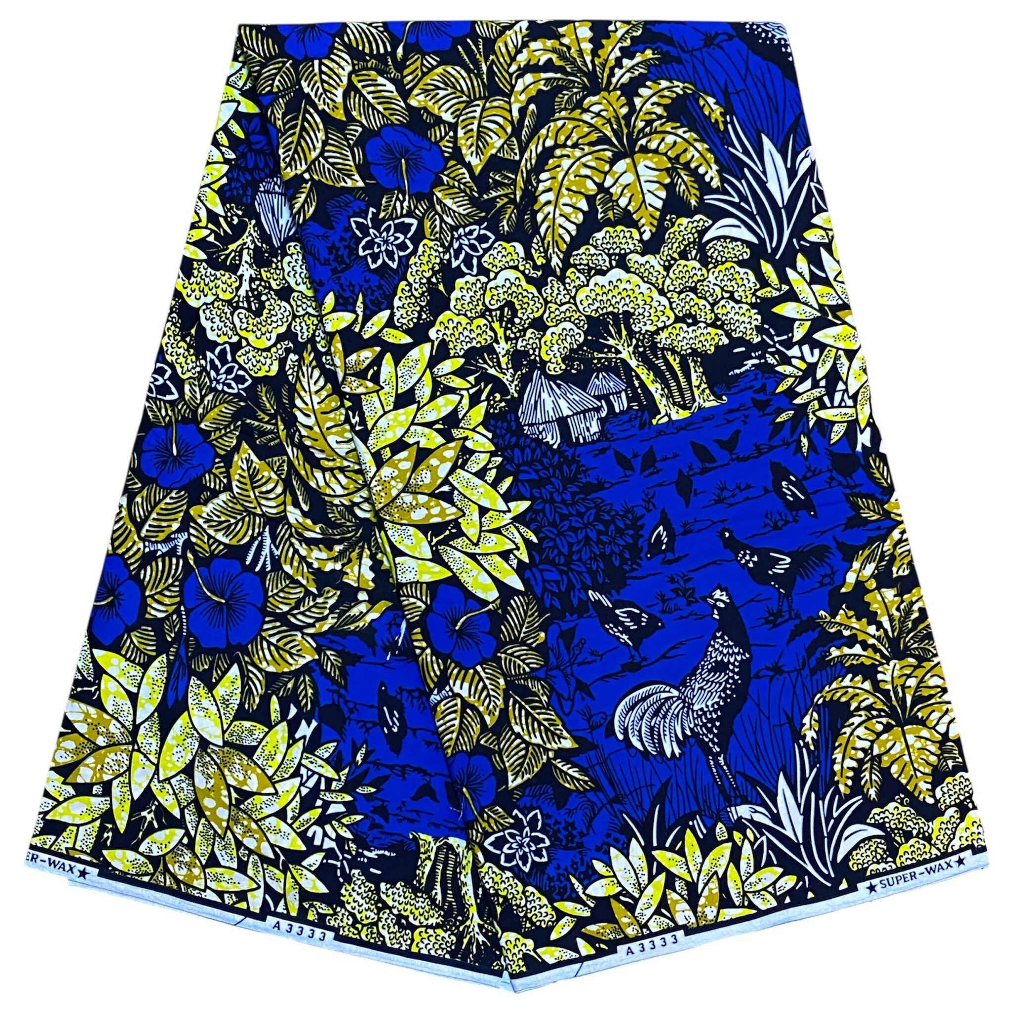 【90cm〜】アフリカ布　アフリカンファブリック　アフリカンプリント　アフリカンバティック　アンカラ　カンガ　パーニュ　キテンゲ　生地　布　アフリカ　アフリカン　はぎれ　ハンドメイド　ハンドメイド素材　手芸　素材　コットン　ハイビスカス　鳥　鳥柄　ブルー　青