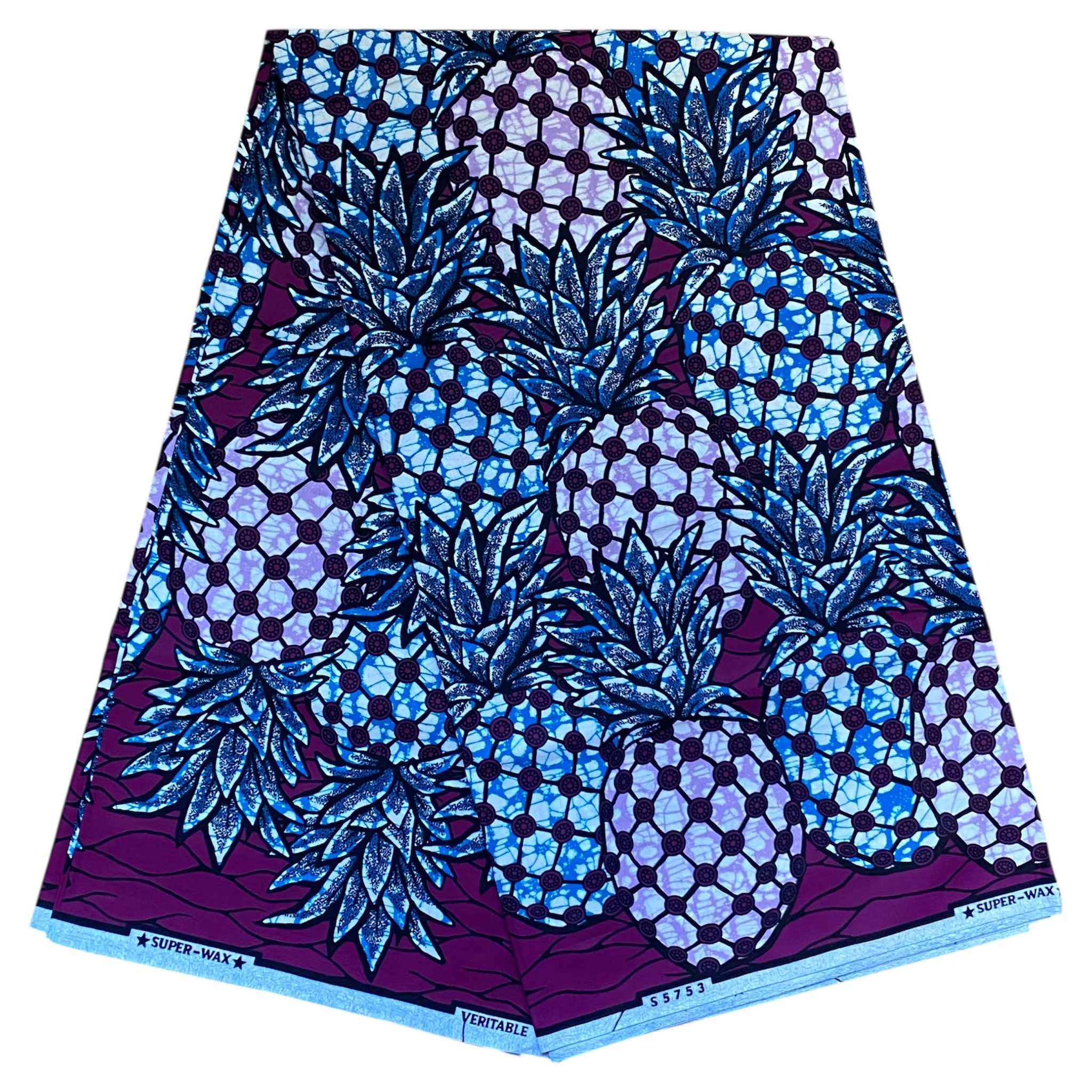 【90cm〜】アフリカ布　アフリカンファブリック　アフリカンプリント　アフリカンバティック　アンカラ　カンガ　パーニュ　キテンゲ　生地　布　アフリカ　アフリカン　ハンドメイド　ハンドメイド素材　手芸　素材　ハワイ　ハワイアン　南国　パイナップル　紫　パープル