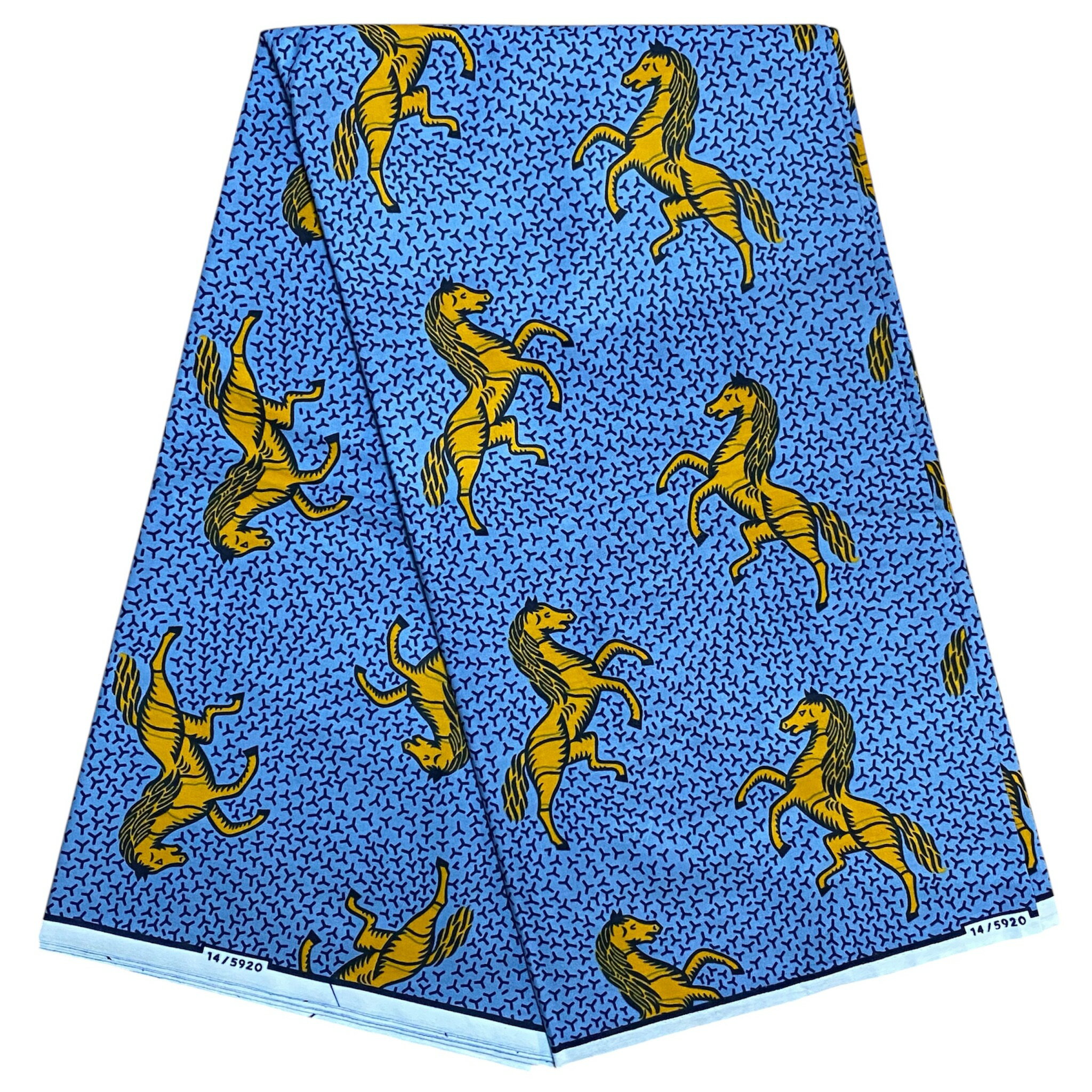 【90cm〜】アフリカ布　アフリカンファブリック　アフリカンプリント　アフリカンバティック　アンカラ　カンガ　パーニュ　キテンゲ　生地　布　アフリカ　アフリカン　はぎれ　ハギレ　ハンドメイド　ハンドメイド素材　手芸　素材　コットン　綿　馬　馬柄　黄色　青