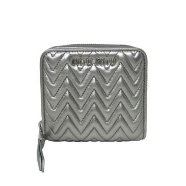 国内即納 MIUMIU/ミュウミュウ ミニ財布 折りたたみ 二つ折り コンパクト ミニ レディース 財布 5ML522 NAPPA IMPUNTURE CROMO メタリック シルバー