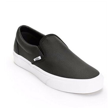 VANS/バンズ Perforated 穴あき レザースリッポン 大人気 ユニセックス スニーカー ブラック