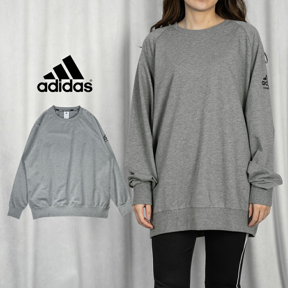 【クリアランスセール！】 [送料無料] adidas レディース ビッグトレーナー 薄手 /adiCSTL05W 女性用 ロゴ ワンポイント グレー オーバーサイズ M/L カジュアル スポーツ ジョギング 部活 運動のサムネイル