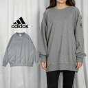 【クリアランスセール！】 [送料無料] adidas レディース ビッグトレーナー 薄手 /adiCSTL05W 女性用 ロゴ ワンポイント グレー オーバーサイズ M/L カジュアル スポーツ ジョギング 部活 運動 その1