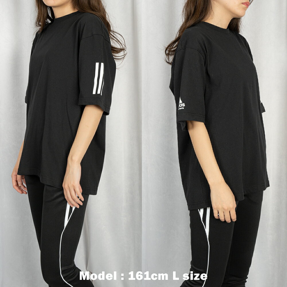 「夏服 セール」 [送料無料] adidas レディース ビッグ Tシャツ 半袖 / S21ATMTS1W 女性用 ロゴ 3本ライン 白 黒 オーバーサイズ M/L カジュアル スポーツ ジョギング ビッグT 部活 運動 スポーツミックス