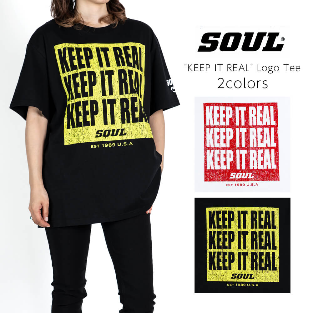  ソウルスポーツ SOUL KEEP IT REAL ロゴ 半袖Tシャツ ストリートファッション ボックスロゴ 格闘技 エクササイズ 大きめ 大きいサイズ ブラック ホワイト 全2色