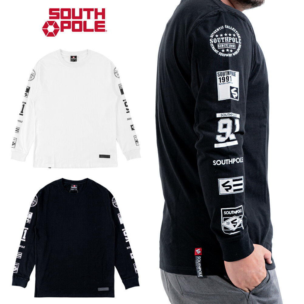  SOUTHPOLE 長袖Tシャツ 袖プリント メンズ ヘビーウェイト 綿100 ブラック ホワイト L XL 2XL 3XL 大きいサイズ ビッグサイズ B系 ストリート ヒップホップ ダンス 衣装 ファッション