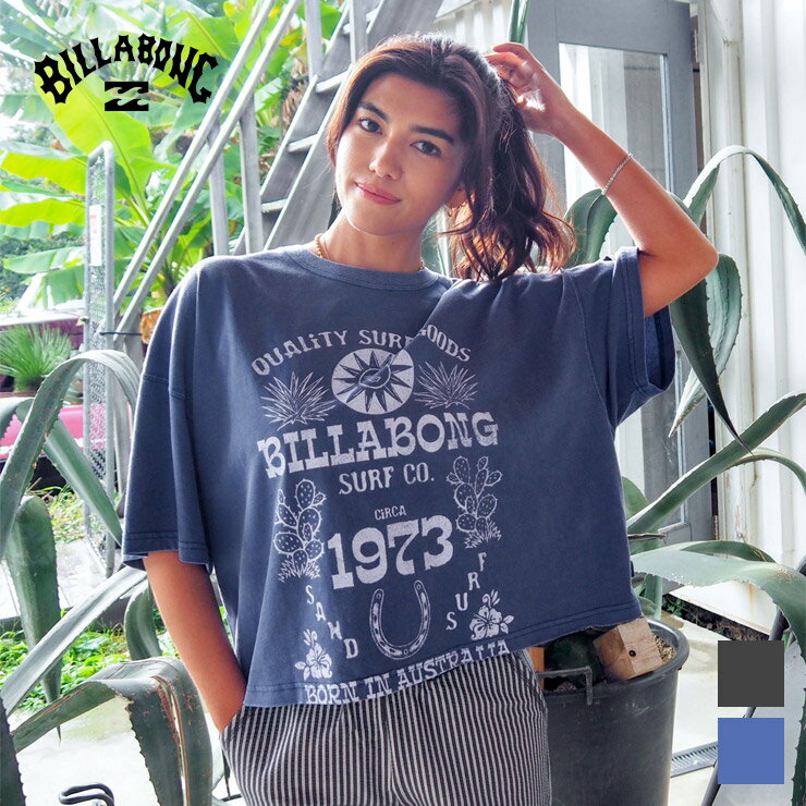 樂天商城 - BILLABONG 正規品 ビラボン Tシャツ 半袖 ロゴ 速乾 軽量 UVカット UPF50+ ユーズド加工 綿混 天竺 ルーズ ゆったり レディース エクササイズ フィットネス ジム スポーツ ダンス ヨガ ウェア ダークグレー ブルー BG01C209