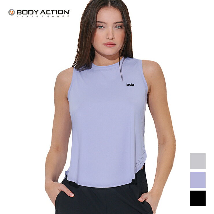 樂天商城 - BODY ACTION 正規品 ボディアクション タンクトップ ノースリーブ 通気性 ストレッチ サイドスリット ラウンドヘム 海外 直輸入 レディース エクササイズ フィットネス ジム スポーツ ダンス ヨガ ウェア ブラック グレー パープル