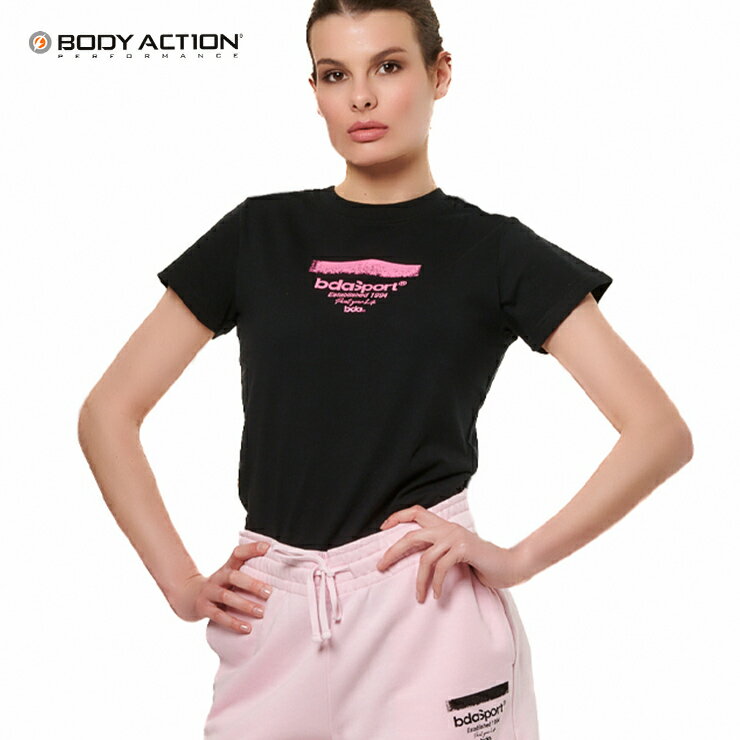 BODY ACTION ボディアクション T-シャツ WOMENS エクササイズ フィットネス ジム スポーツ ダンス ヨガ ウェア ブラック