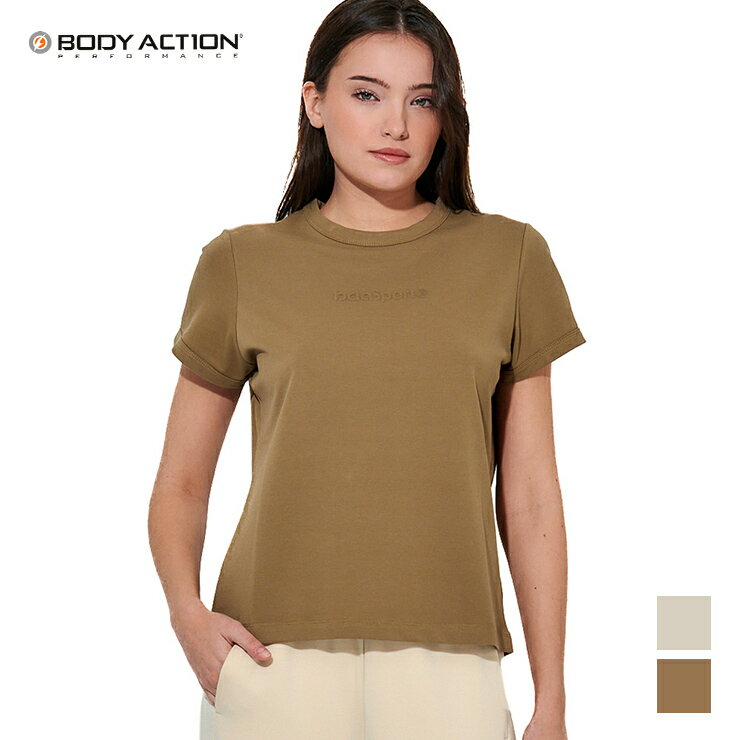 樂天商城 - BODY ACTION 正規品 ボディアクション トップス Tシャツ 半袖 ロゴ 定番 海外 直輸入 レディース エクササイズ フィットネス ジム スポーツ ダンス ヨガ ウェア ベージュ カーキ