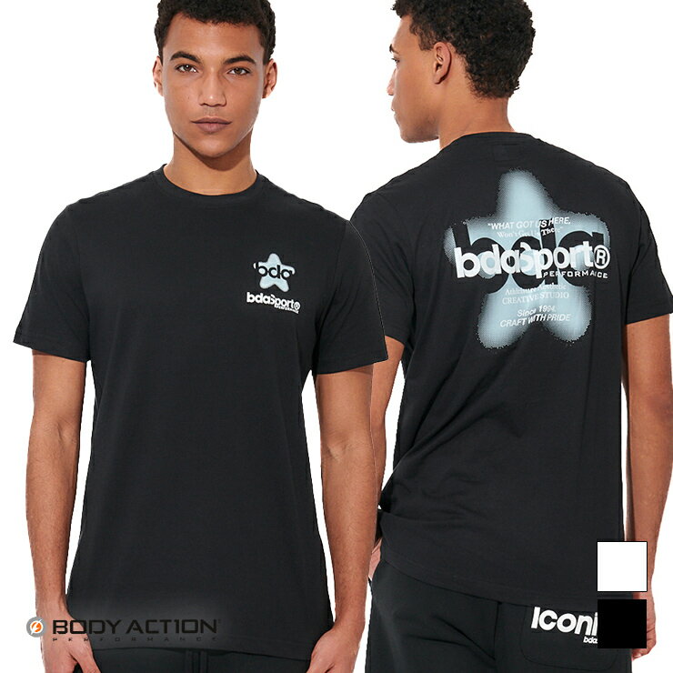 樂天商城 - BODY ACTION 正規品 ボディアクション トップス Tシャツ 半袖 グラフィック 定番 綿 海外 直輸入 メンズ ユニセックス エクササイズ フィットネス ジム スポーツ ダンス ヨガ ウェア ブラック ホワイト