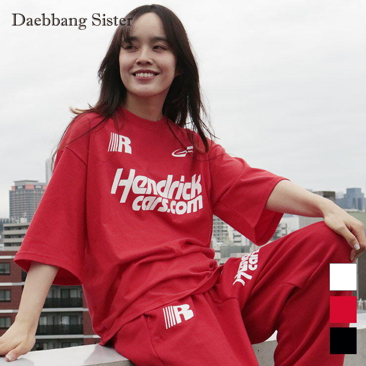樂天商城 - Daebbang Sister 正規品 デッパンシスター レディース Tシャツ 半袖 オーバーサイズ ロゴ ファッション エクササイズ フィットネス ジム スポーツ ダンス ヨガ 韓国 ユニセックス ブラック レッド ホワイト