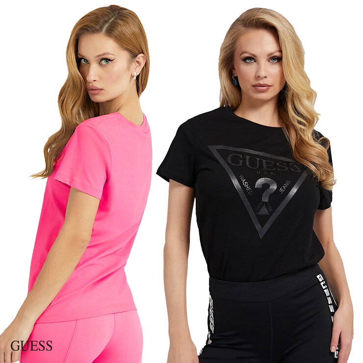 GUESS ゲス ロゴ クルーネック Tシャツ T-TEE ADELE SS CN BLACK PINK Sサイズ Mサイズ