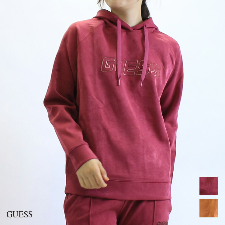 アウトレット GUESS ゲス スエード風 フーディー パーカー ORANGE WINE Sサイズ Mサイズ