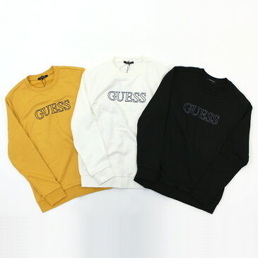 アウトレット GUESS ゲス アウトライン ロゴ クルーネック スウェット SWEAT SHIRT BLACK WHITE YELLOW Mサイズ Lサイズ vd