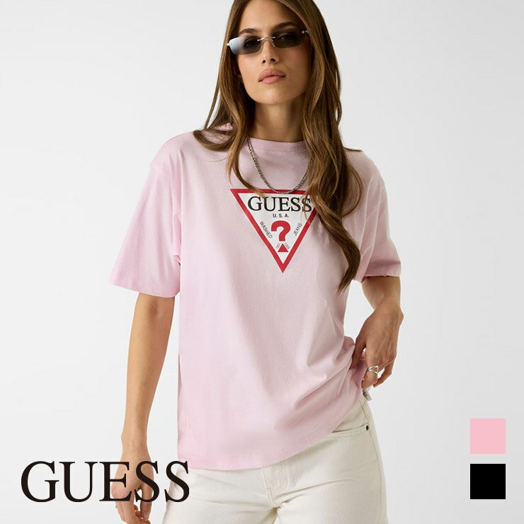 樂天商城 - GUESS 正規品 ゲス Tシャツ 半袖 ロゴ レディース エクササイズ フィットネス ジム スポーツ ダンス ヨガ ウェア ブラック ピンク W4YI76K8HM0