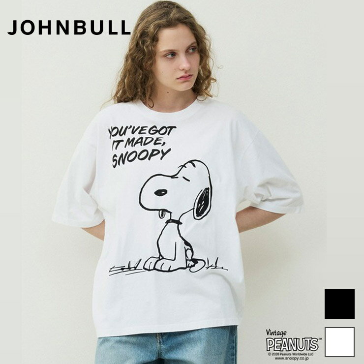 樂天商城 - JOHNBULL 正規品 ジョンブル Tシャツ 半袖 PEANUTS SNOOPY ピーナツ スヌーピー ゆったり ユニセックス エクササイズ フィットネス ジム スポーツ ダンス ヨガ ウェア ブラック ホワイト JT261C01