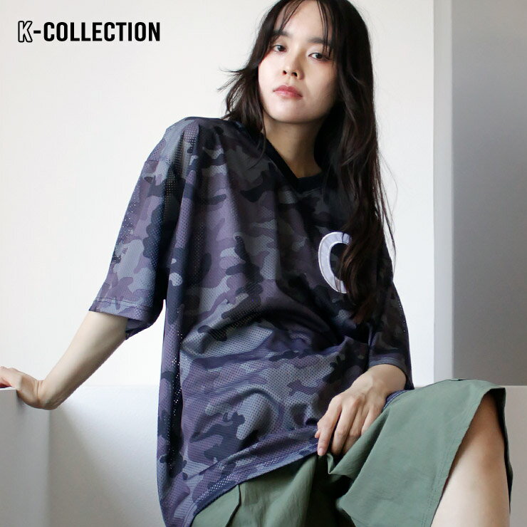 K-collection レディース Tシャツ トップス 迷彩 カモフラ 半袖 韓国ファッション エクササイズ フィッ..
