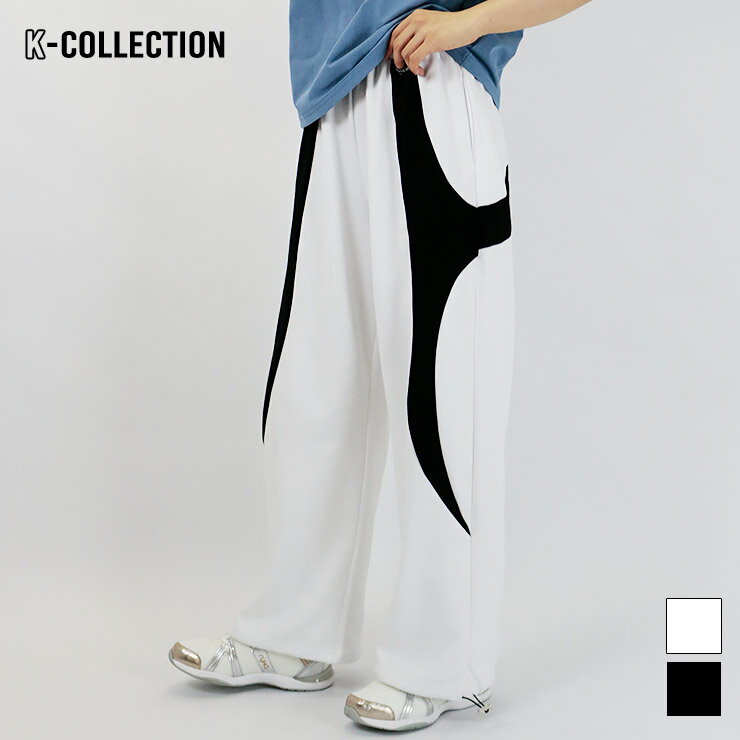 樂天商城 - K-collection トラックパンツ ライン ウエストゴム スウェット 裾ドロスト ボトム 韓国 レディース ユニセックス エクササイズ フィットネス ジム スポーツ ダンス ヨガ ウェア ブラック ホワイト