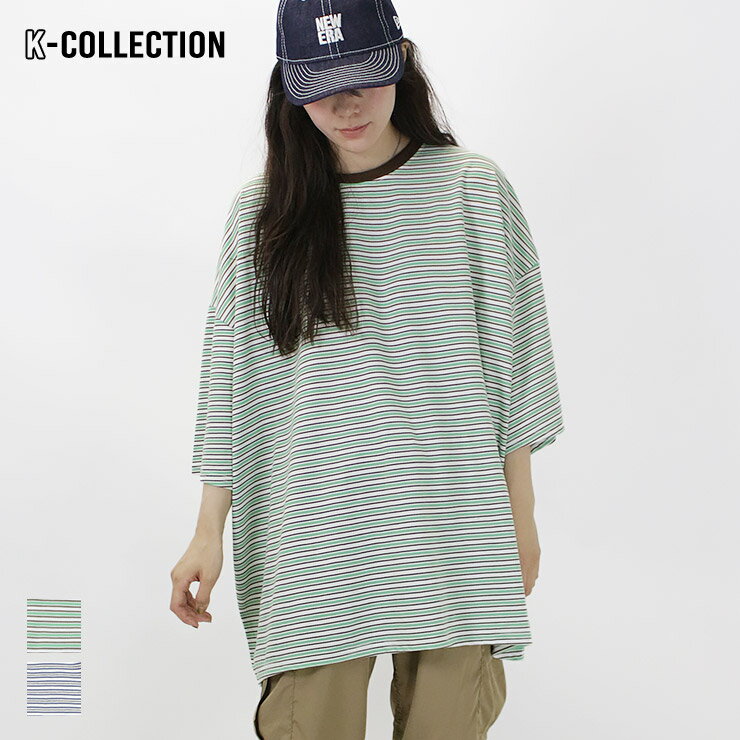 K-collection Tシャツ レディース 半袖 ビッグシルエット オーバーサイズ ルーズ ボーダー 韓国 ストリ..