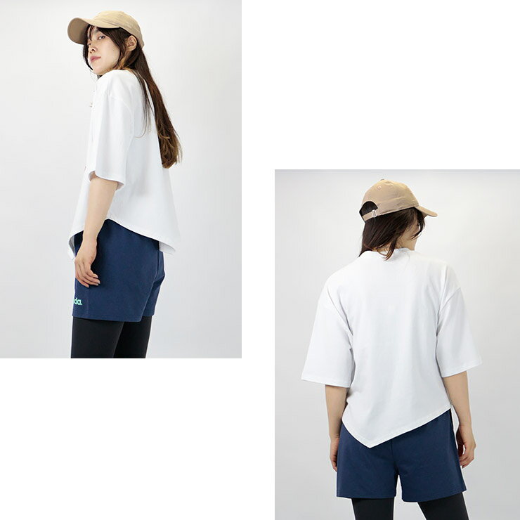K-collection Tシャツ 半袖 クロップ丈 アシンメトリー ロゴ グラフィック 韓国 レディース エクササイズ フィットネス ジム スポーツ ダンス ヨガ ウェア チャコール ホワイト ブルー