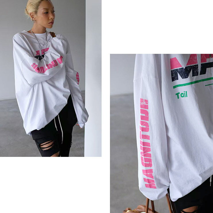 K-collection ケイコレクション 長袖Tシャツ ロングスリーブ ルーズ オーバーサイズ ビッグシルエット エクササイズ フィットネス ジム スポーツ ダンス ヨガ ウェア 韓国 レディース ブラック ホワイト