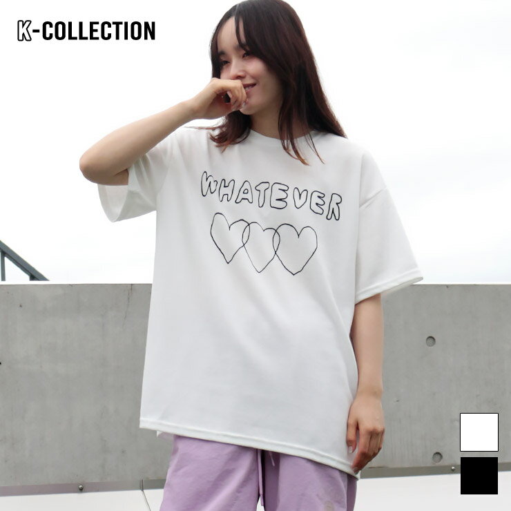 樂天商城 - K-collection Tシャツ 半袖 ハート オーバーサイズ ルーズ ロゴ グラフィック 韓国 レディース ユニセックス エクササイズ フィットネス ジム スポーツ ダンス ヨガ ウェア ブラック ホワイト