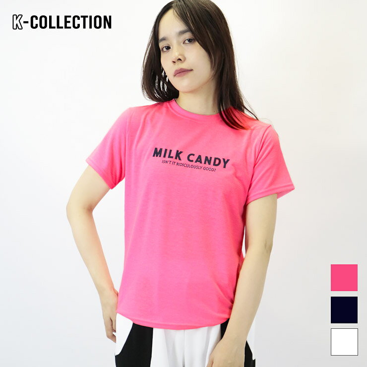 K-collection Tシャツ 半袖 ロゴ ボックスシルエット コンパクト 韓国 レディース ユニセックス エクササイズ フィットネス ジム スポーツ ダンス ヨガ ウェア ネオンピンク ネイビー ホワイト