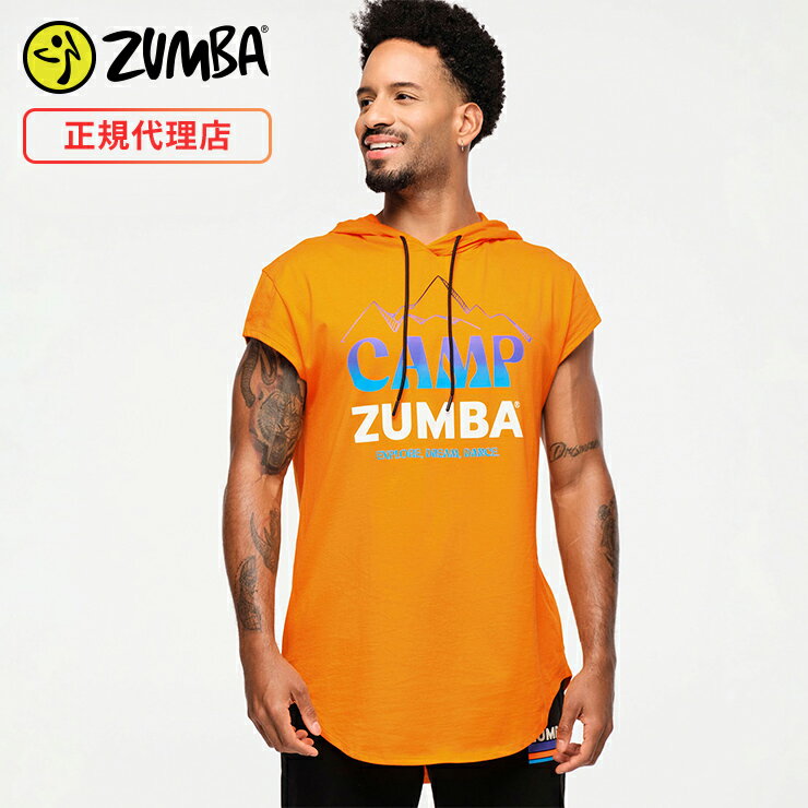 ZUMBA ズンバ 正規品 フーディー パーカー 半袖 メンズ ユニセックス 男女兼用 オレンジ エクササイズ フィットネス ジム スポーツ ダンス ヨガ ウェア ズンバウェア