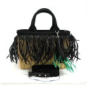 PRADA プラダ MIDOLLINO PLIME/IBG835 2way かごバッグ グースフェザー ブラック系 【中古】