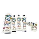 BLUE TEE GOLF ブルーティーゴルフ ヘッドカバー 5点セット 総柄 ホワイト系 DR、UT×3、PT 【中古】ゴルフウェア