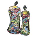 LOUD MOUTH ラウドマウス ヘッドカバー 2点セット ラウドガール柄 ブルー系 FW,UT 【中古】ゴルフウェア