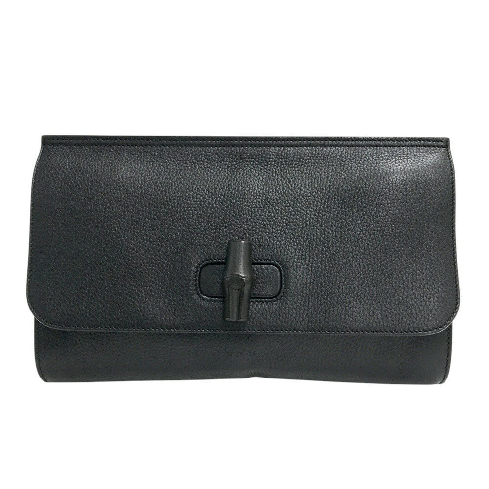 GUCCI グッチ 387220 バンブー レザー クラッチバッグ ブラック系 【中古】