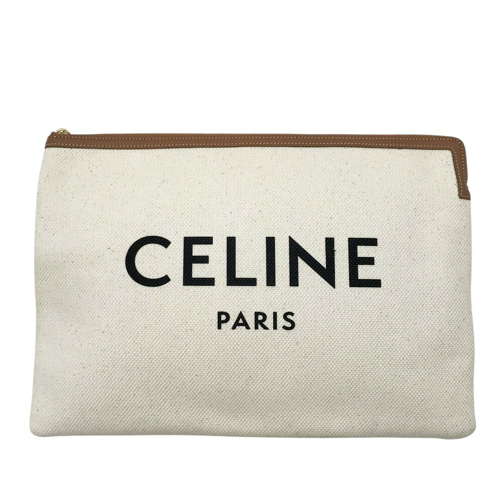 CELINE セリーヌ キャンバス クラッチバッグ ラージポーチ ホワイト系 【中古】
