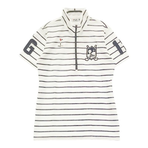 FILA GOLF フィラゴルフ ハーフジップ半袖Tシャツ ボーダー柄 ホワイト系 L 【中古】ゴルフウェア レディース
