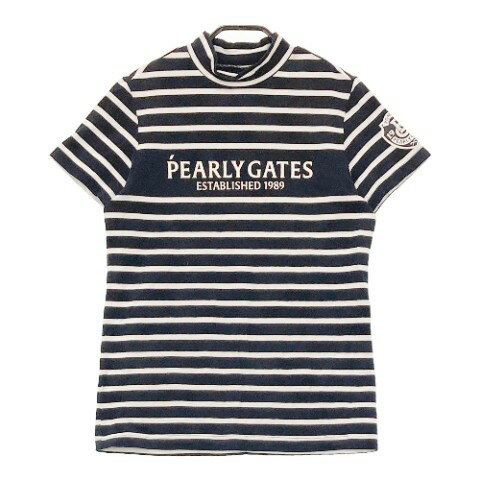 PEARLY GATES パーリーゲイツ 2022年モデル ハイネック半袖Tシャツ ボーダー柄 ブラック系 2 【中古】ゴルフウェア レディース