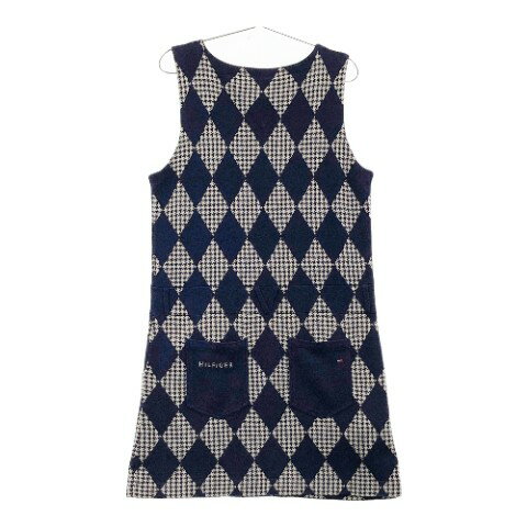 TOMMY HILFIGER GOLF トミー ヒルフィガーゴルフ ノースリーブ ニットワンピース ダイヤ 千鳥 総柄 ネイビー系 LL 【中古】ゴルフウェア レディース