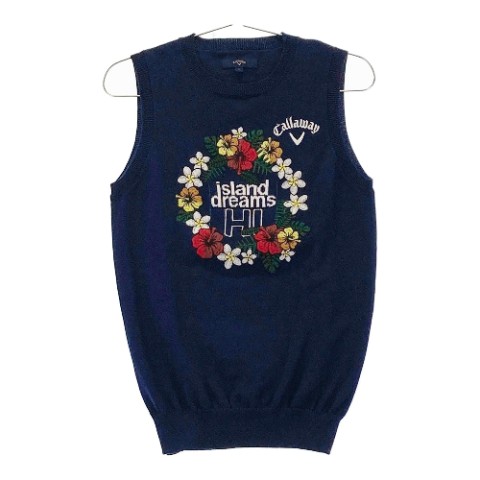 CALLAWAY キャロウェイ サンプル品 ニットベスト 花 総柄 ネイビー系 L 【中古】ゴルフウェア レディース
