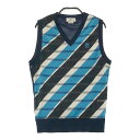 MUNSINGWEAR マンシングウェア Vネックニットベスト ボーダー柄 ネイビー系 M 【中古】ゴルフウェア レディース