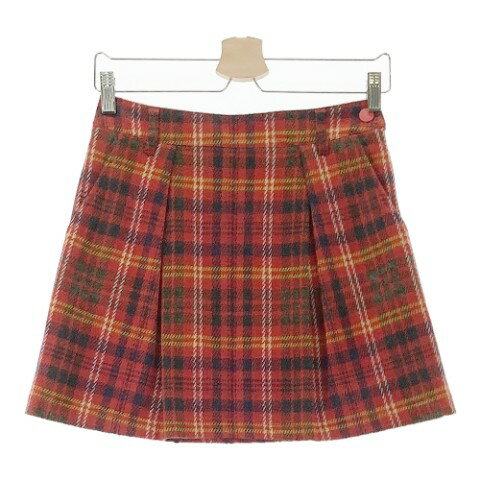 23区GOLF ニジュウサンクゴルフ 裏地付 ニットスカート チェック柄 オレンジ系 58 【中古】ゴルフウェア レディース