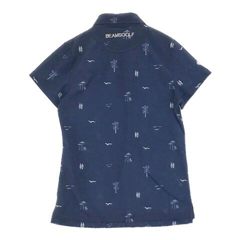 BEAMS GOLF ビームスゴルフ 半袖 ポロシャツ ボタンダウン 総柄 ネイビー系 M 【中古】ゴルフウェア レディース
