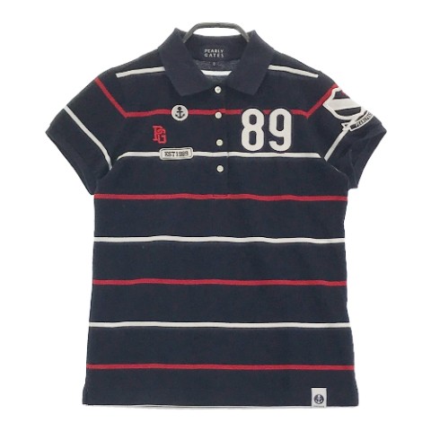 PEARLY GATES パーリーゲイツ 半袖ポロシャツ ボーダー柄 ネイビー系 0 【中古】ゴルフウェア レディース