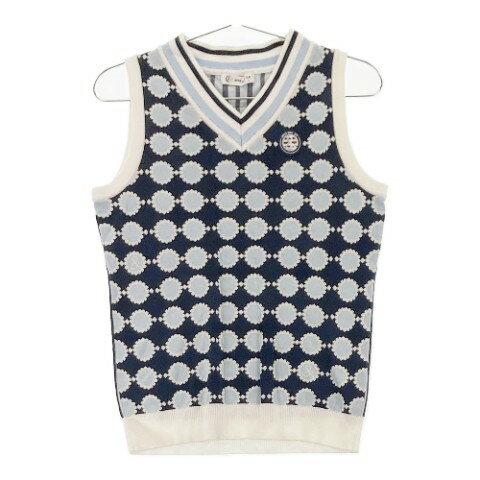AND PER SE アンパスィ Vネック ニットベスト 総柄 ネイビー系 M 【中古】ゴルフウェア レディース