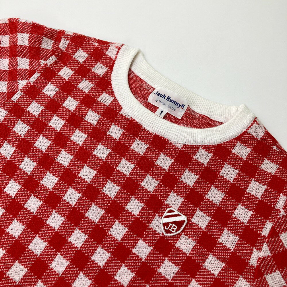 JACK BUNNY ジャックバニー ニットセーター チェック柄 レッド系 1 【中古】ゴルフウェア レディース